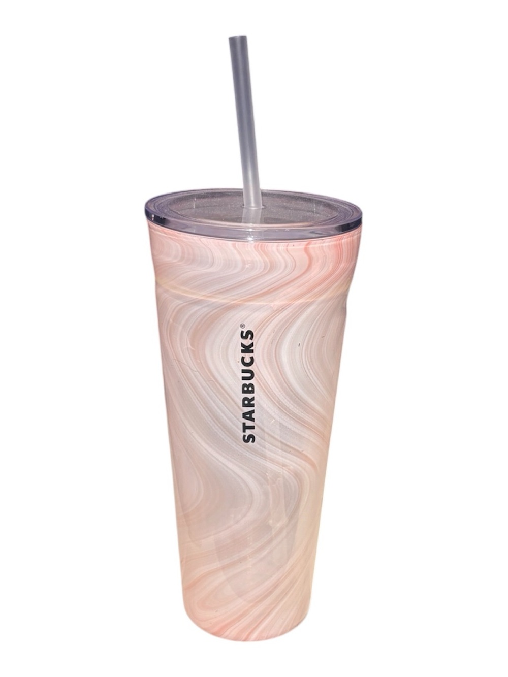 Starbucks Glass Swirl Pink and Cream Marble Tumbler with Straw 20oz